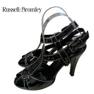 Ruseell & Bromley Women's Black Patent Platform England Italian Sandals Heels 38